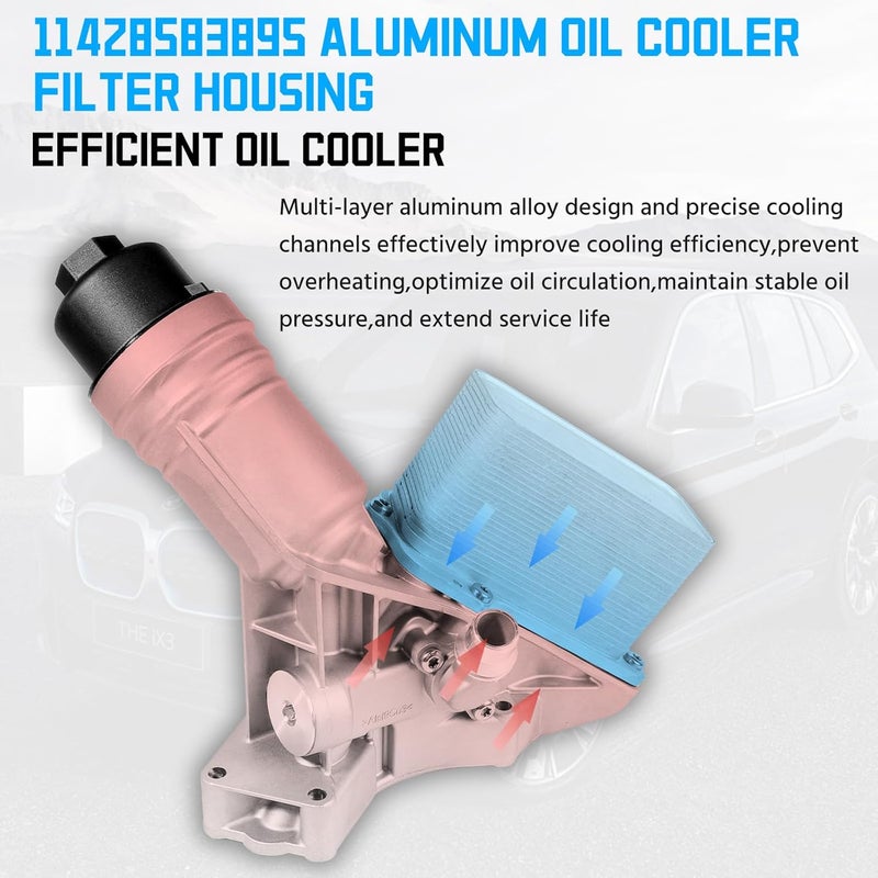 liriuda 11428583895 Upgrade Aluminum Oil Filter Housing Assembly Engine Oil Cooler for BMW 340i 440i 540d 540i 640i 740i M240i X3 X4 xDrive 2016-2021, for B58 3.0L Engine Replace 11428583901 11428588578 - Image 5